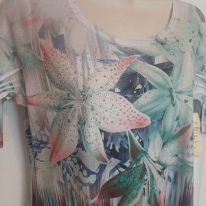 NWT One World Printed Knit Embellished Top